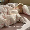 Juego de ropa de cama de cuatro piezas de gasa de doble capa, sábana y funda de edredón, juego de ropa de cama de tres piezas individual para dormitorio, adecuado para todas las estaciones