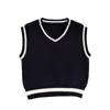 Chaleco de punto estilo bebé, colección de otoño, ribete de bloques de color, cuello en V, prenda exterior de estilo coreano para bebés y niños pequeños, primavera/otoño