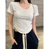 2025 Verano Diseño Sentido Nicho Deseo Puro Viento Dulce Spice Girls Sexy Camiseta Manga Corta Cuello U para Mujer Top Corto Irregular