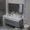 Juego de mueble de baño con lavabo de piedra chapado en oro, lavabo inteligente integrado estilo crema para lavarse la cara y uso en el baño