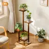 Estante de Flores de Madera Maciza Estante de Almacenamiento para Balcón de Pie con Ruedas Estante de Piso para Sala de Estar Estante de Flores Estante para Macetas de Gran Capacidad