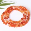Pulseira de Ágata Vermelha Natural com Três Círculos Acessórios de Joias DIY Contas para Colar Contas Redondas de Ágata Fábrica Atacado