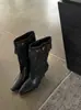 2026 Moda Otoño/Invierno Cuadrado Hebilla Borla Ajustado Tacón de Aguja Botines Cortos a Media Pantorrilla para Mujer