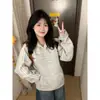 Sudadera con capucha estilo retro americano, plisada, de retazos, con letra bordada, forrada de forro polar y engrosada para otoño e invierno, prenda unisex
