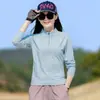 Camiseta de Secado Rápido para Exteriores para Mujer, de Manga Larga, Elástica, Transpirable, Seda de Hielo, para Correr, Absorbente de Sudor, Deportes, Senderismo, Montañismo, Cuello Alto, Ropa de Secado Rápido