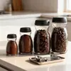 Venda Direta da Fábrica Recipiente para Café Pote de Armazenamento Pote de Doces Tampa Preta Pote de Vidro Transparente Recipiente Quadrado para Café Tampa Preta