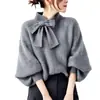 En Stock Estilo Japonés Otoño e Invierno 2026 Nuevo Suéter de Punto con Cuello Alto Decorado con Lazo Mangas Largas