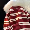 Sobrecarga de comércio exterior, suéter listrado de gola redonda color block, unissex, estilo outono/inverno moderno, jaqueta de tricô casual para casal