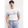 Camisa de Tricô de Manga Curta para Homens com Listras Degradê e Color-Blocking, Estilo Old Money, Camiseta de Seda Gelada Slim-Fit para Negócios, Atacado de Fábrica Transfronteiriço de Verão
