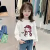 H2346# Camiseta Casual de Algodão para Meninas Manga Longa Outono Novo Tamanhos Médio e Grande Roupa Infantil Estampada de Desenho Animado Estilo Ocidental Tendência Meninas T