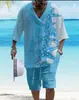 Traje Jacquard Impreso en 3D Transfronterizo para Hombre Verano Holgado Camiseta de Manga Corta Pantalones Cortos Cuello en V Traje Deportivo Traje de Dos Piezas para Hombre