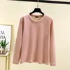 Camiseta Nova de Cor Sólida com Gola Redonda e Manga Longa para Outono e Inverno, Camada Base Térmica para Mulheres, Forrada com Fleece, Espessada, Corte Solto, Top Interno Emagrecedor