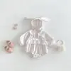 Dianxi Ropa de Otoño Dulce para Bebé Niña con Orejas de Conejo Sombrero Cuello de Muñeca Encaje Mameluco Infantil Pequeño Estampado de Dibujos Animados Body
