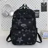Mochila con estampado de estrellas en degradado blanco lechoso, estilo coreano, alto atractivo estético, mochila multicompartimento en capas para estudiantes de secundaria y preparatoria