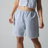 Pantalones de Rayas Mismo Estilo Skims Hilo de Algodón Rayas Teñidas Encaje Botón Conjunto de Tres Piezas Shorts para Casa
