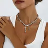 Collar con Colgante Irregular Geométrico de Corazón CCB Elegante de Gama Alta Europeo y Americano Gargantilla de Plata Joyería de Fiesta para Mujeres