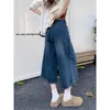 Jeans rectos cropped de tiro alto, color claro, estilo retro americano desgastado, para mujeres petite, pantalones anchos holgados de tiro alto, pantalones capri