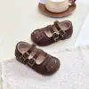 Sapatos de Couro Lisos para Meninas, Estilo Primavera e Outono para Jovens Meninas, Mocassins Estilo Britânico com Tiras de Fivela Dupla, Sapatos de Bebê