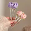 Nuevo Estilo Chino Flor de Rosa Tres Dientes Pasador Estilo Antiguo Flor Nuevo Estilo 2025 Pasador Pasador Adorno para el Cabello para Mujeres en la Parte Posterior de la Cabeza