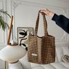 Bolso de Hombro Retro Melard Nuevo para Mujer Otoño e Invierno Cuadros de Lana Versátil Marrón Gran Capacidad Tote de Doble Hombro