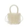 Bolso Tejido con Borlas Estilo Francés para Mujer 2025 Primavera Nuevo Estilo Versátil Cadena de Perlas Bolso Cruzado de Hombro