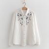 Camisa de Manga Larga Apilada Bordada con Hilo de Doble Capa Estilo Japonés Fresco Ajustada Otoño 2024 Top de Hilo de Algodón para Mujer