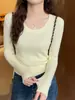 Blusa de manga comprida com gola amarela feminina outono e inverno novo estilo suéter de tricô slim fino primavera e outono peça íntima camada base
