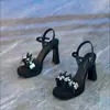 Sandalias Impermeables de Plataforma con Suela Gruesa de Una Correa para Mujer 2026 Verano Nuevo Estilo con Pedrería a Juego para Vestido Zapatos de Fiesta Tacón Cuadrado Tacones Altos