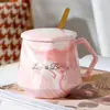 Caneca Cerâmica Criativa, Caneca Exquisita e Simples com Padrão Mármore e Tampa, Caneca de Casal, Caneca de Café para Uso Doméstico, Copo de Água Cerâmico