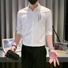 Camisa de Negocios de Manga Corta para Hombre Planky Guapo Bordado Slim-fit Camisa 2024 Nuevo Verano Seda de Hielo Casual Camisa Blanca