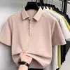 Camiseta de verão masculina com gola redonda, gola semi-alta, algodão mercerizado, manga curta, gola V de seda de amoreira, camisa polo de algodão puro para homens
