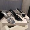 Chanclas de Moda para Mujer de Tacón Alto Stiletto con Dos Correas Hebilla Metálica Correa Fina Punta Fina Punta Abierta Verano En Stock Cómodas Versátiles