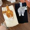 Calcetines Creativos para Mujer con Gatos de Dibujos Animados, Calcetines Huevo Ding Ding, Calcetines de Tubo Medio Blancos y Negros, Calcetines Personalizados con Bolas 3D, Calcetines de Moda Estilo Ins