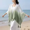 Elegante Chal de Punto Cheongsam para Mujer, Exterior Calado con Borlas, Bufanda para Habitación con Aire Acondicionado, Capa Blanca, Estilo Fino Otoño e Invierno