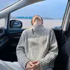 Sudadera con cremallera diagonal estilo americano de patrón de espiga para hombre, ropa de primavera, camiseta de manga larga a rayas de cuello medio alto, camiseta interior