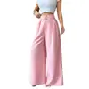 Calça Casual Versátil de Design Levemente Luxuoso para Emagrecer, Perna Reta Solta, Calça de Perna Larga Fluida Rosa Suave para Figuras Baixas