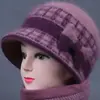 Chapéu de pescador de tricô espesso feminino para mulheres de meia-idade e idosas, outono e inverno, com aba larga, forrado com fleece para aquecimento, adequado para avós