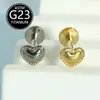 Joias para Piercing de Liga de Titânio Mais Vendidas Transfronteiriças, Stud Labial de Coração de Alta Qualidade com Rosca Interna e Base Plana, Stud para Hélice Auricular F136