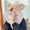 Sombrero Bufanda Guantes de Oreja de Oso Tridimensional Estilo Coreano Juego de Tres Piezas para Mujer Invierno Engrosado Cálido Sombrero para Padres e Hijos