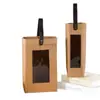 Bolsa de Papel Kraft Lavável para Vinho Feita Sob Medida com Janela Transparente Bolsa de Presente para Vinho Champagne Embalagem de Vinho Bolsa de Presente