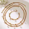 Conjunto de Joias Europeu e Americano Mais Vendido com Pingente de Franja de Pérola Artificial Pulseira Aço Inoxidável Banhado a Ouro 18K Design de Nicho Ins