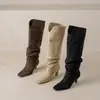 Botas Altas de Gamuza para Mujer, Nuevo Estilo Coreano Otoño e Invierno, Puntera Cuadrada, Tacón Alto, Slip-On, Hasta la Rodilla, Talla 40, Botas de Montar
