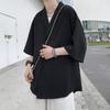 Camisa de manga curta de cor sólida masculina, moda japonesa de verão, elegante, solta, estilo preguiçoso, roupas casuais para casais