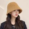 Sombrero de pescador de lana de cordero para mujer, gorro pequeño con cara cubierta, cálido, de color liso, para otoño e invierno.