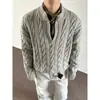 Suéter de Lã Trançada com Meio Zíper Estilo Old Money Vintage para Outono e Inverno, Engrossado, para Casais, Malha Casual Masculina