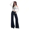 Jeans anchos de tiro bajo, diseño de nicho azul oscuro, color naranja joven, para mujer, corte holgado, adelgazantes, favorecedores, versátiles, pantalones de largo completo