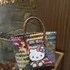 Nova Cesta de Bambu e Rattan de Couro Preto Estilo Chinês com Pelúcia Kt Bordada, de Mão, Feita à Mão, para Ombro, Cesta de Legumes, Bolsa Tote para o Dia a Dia
