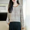 Cardigan de Punto con Cuello Redondo de Lana Fina Nuevo Vintage Otoño/Invierno 2026 Manga Larga para Mujer Abrigo Superior Jacquard de Color Contrastante