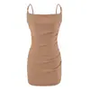 Vestido bodycon de cuello cuadrado de puro deseo estilo francés, nuevo modelo de verano con tirantes de cuentas, vestido corto tipo top sin mangas fruncido para ceñir la cintura para mujer