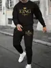 Conjunto de Moletom com Gola Redonda e Calça para Homens de Fronteira Estampa 3D Moda Casual ao Ar Livre Roupa Esportiva